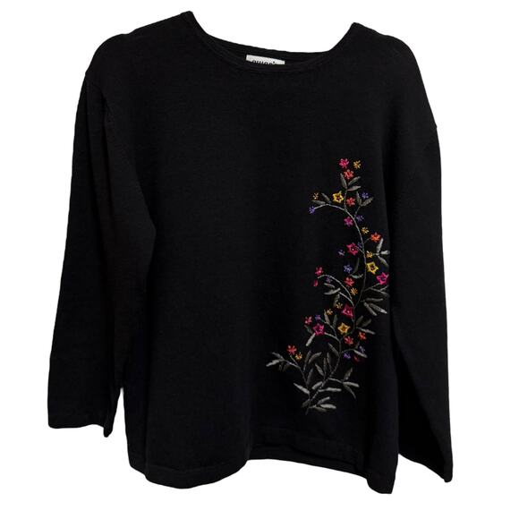 Chico's Vintage NEW Black Embroidered Sweater Ramie Blend Size 3 - Picture 1 of 3
